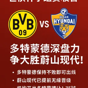 世俱杯D组收官：多特蒙德火力全开，深盘有望大胜蔚山现代！