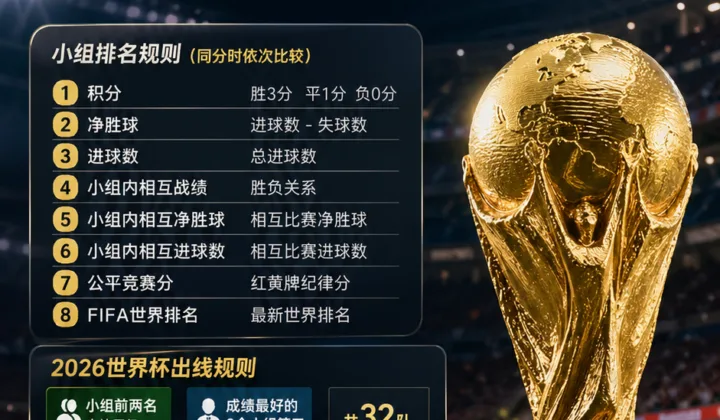 2026世界杯积分榜怎么看：48队赛制下的积分、净胜球和小组第三规则