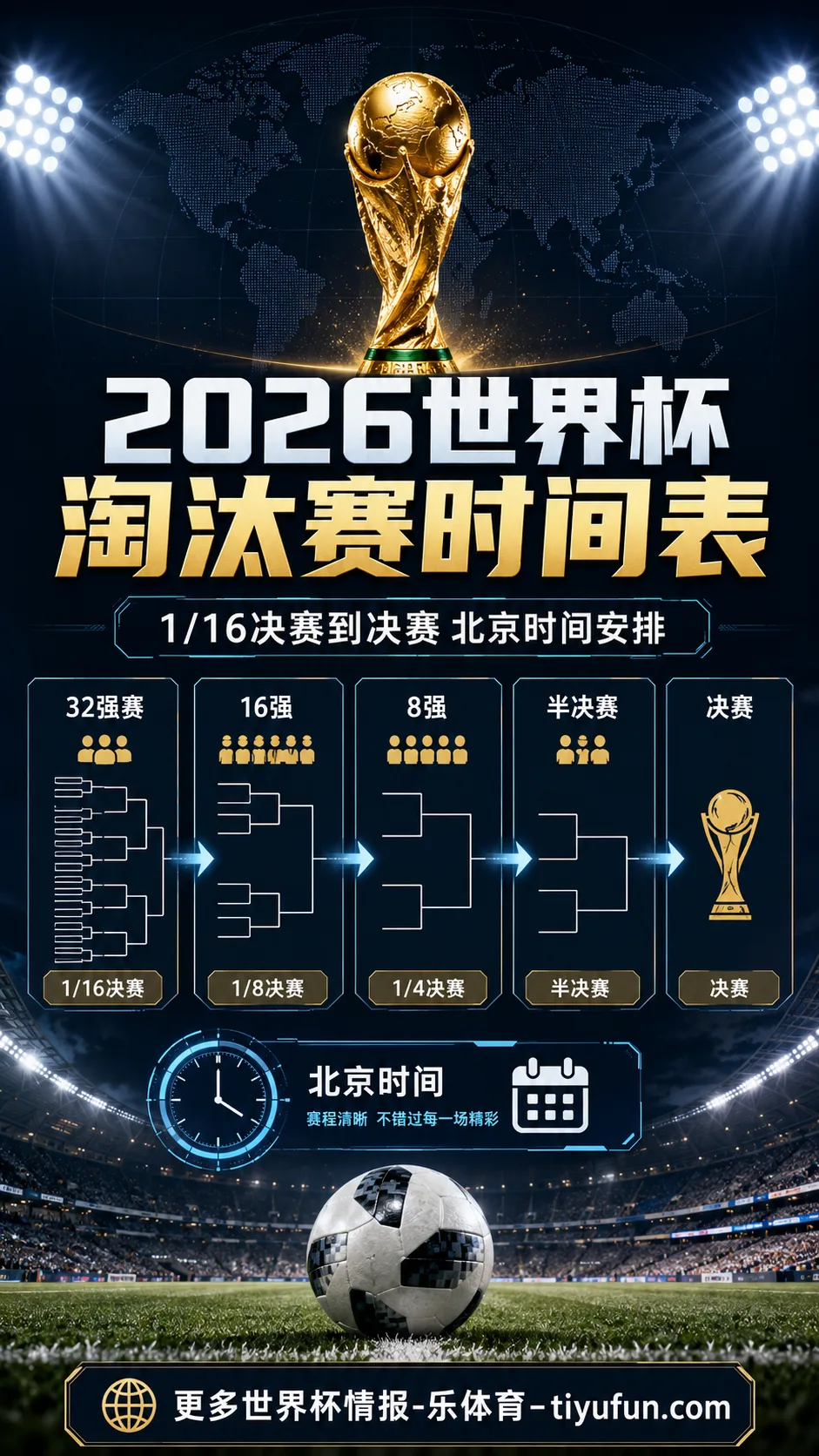 2026世界杯淘汰赛时间表：北京时间安排与32强赛晋级路径