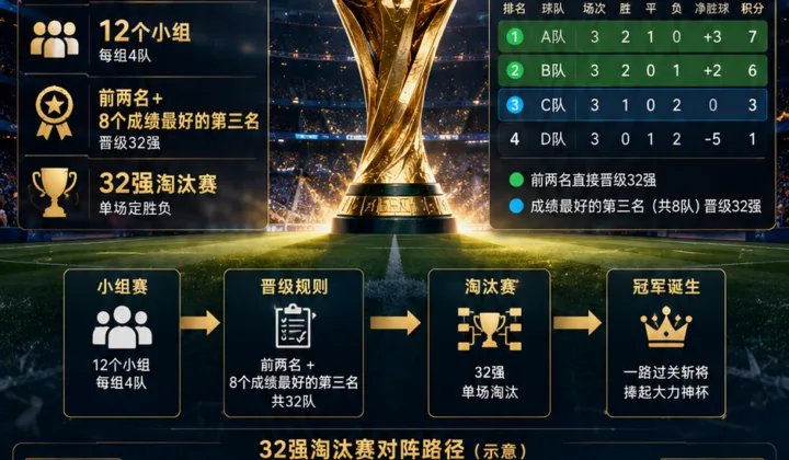 2026世界杯淘汰赛对阵路径怎么看：48队赛制下的小组排名如何改变晋级难度