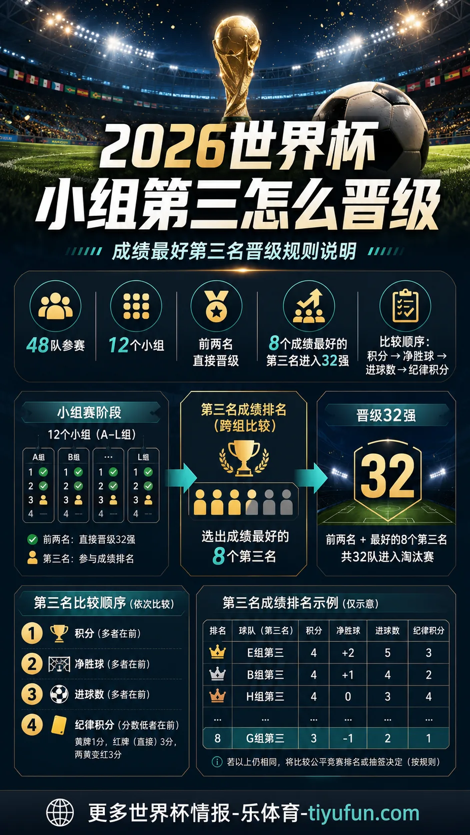 2026世界杯小组第三排名规则：成绩最好第三名如何晋级32强