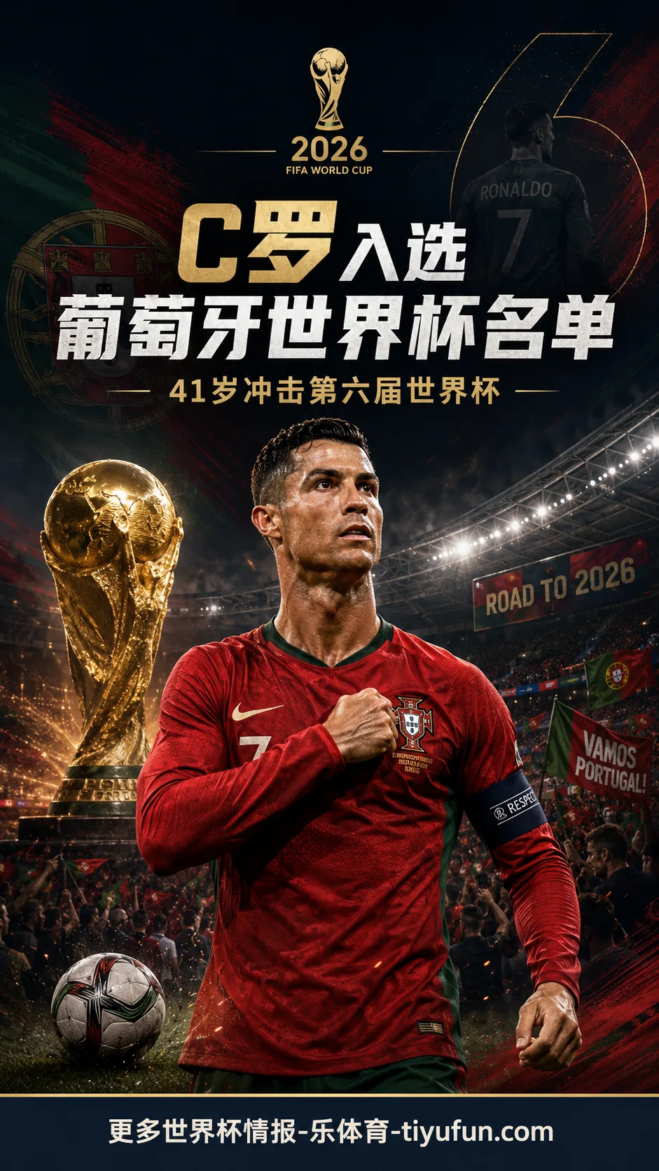 C罗入选葡萄牙2026世界杯名单：41岁队长冲击第六届世界杯