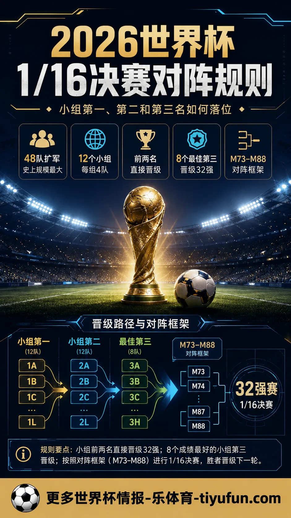 2026世界杯1/16决赛对阵规则详解：小组第一第二第三名如何落位