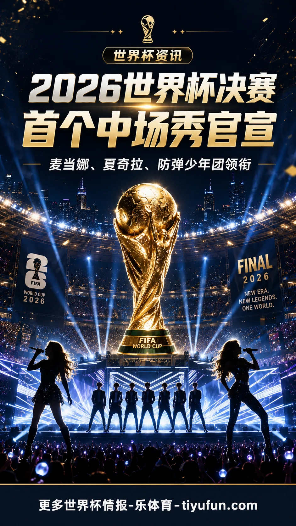 FIFA官宣2026世界杯决赛中场秀阵容：麦当娜、夏奇拉与防弹少年团领衔
