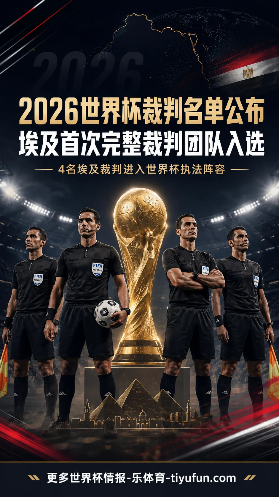 国际足联公布2026世界杯裁判名单，埃及首次有完整裁判团队入选