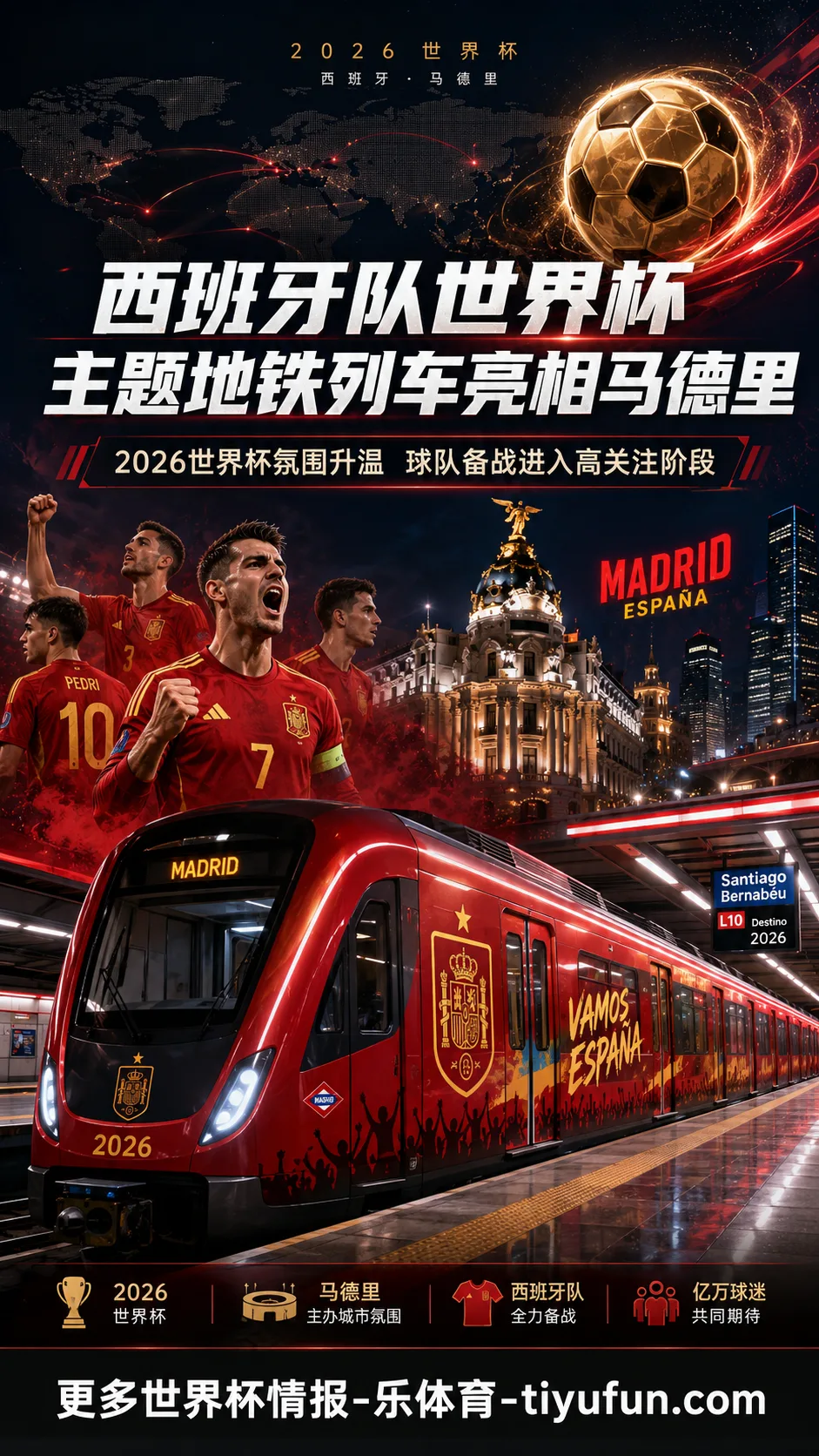 西班牙队世界杯主题地铁列车亮相马德里，2026世界杯氛围升温