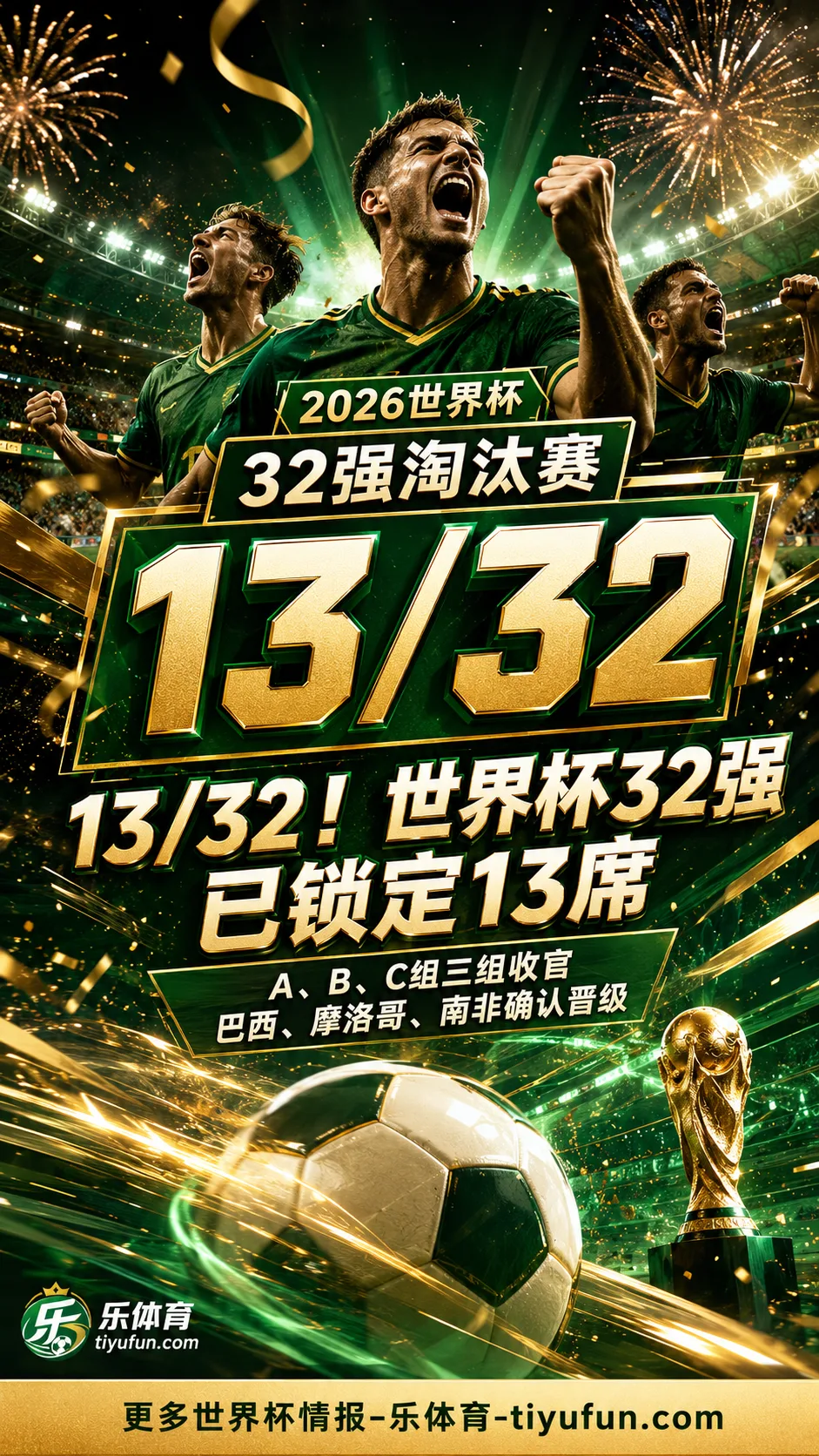 13/32！2026世界杯32强淘汰赛已锁定13席，巴西摩洛哥南非确认晋级