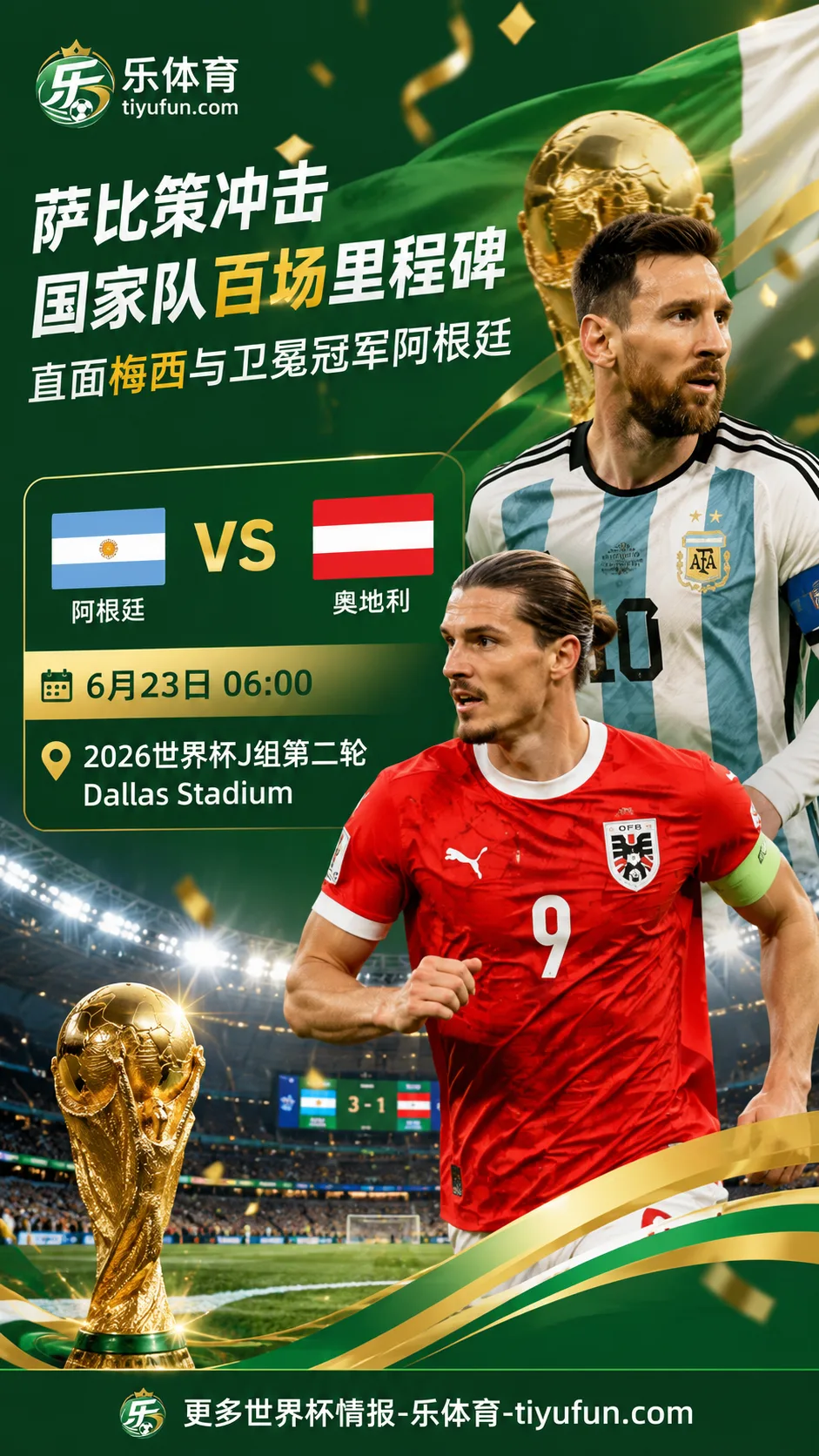 2026世界杯阿根廷vs奥地利前瞻：萨比策有望迎国家队百场里程碑