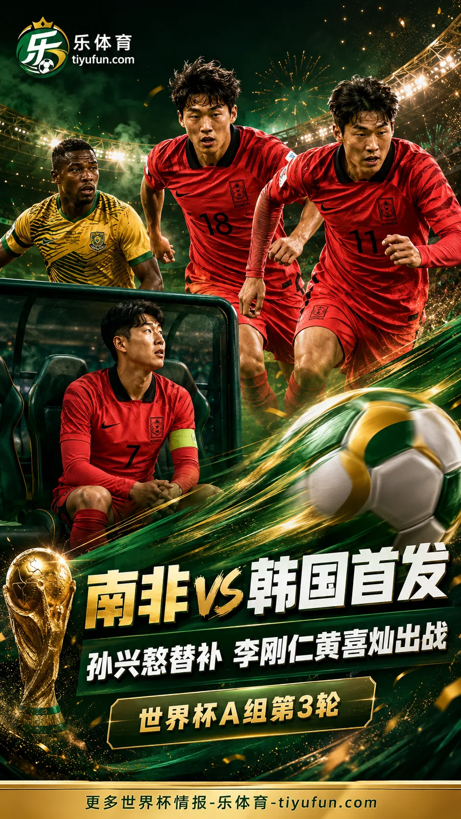 2026世界杯A组南非vs韩国首发：孙兴慜替补，李刚仁黄喜灿出战