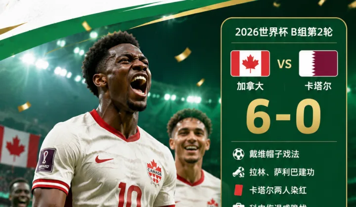 2026世界杯B组：加拿大6-0大胜卡塔尔，戴维戴帽创队史世界杯首胜