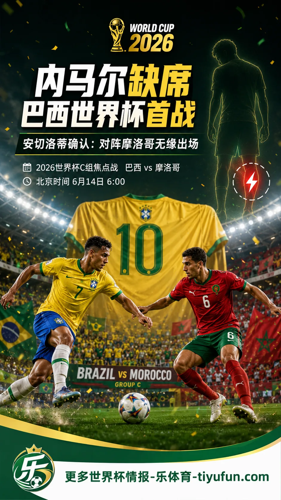 2026世界杯巴西队首战前伤情更新：内马尔确定缺席对阵摩洛哥