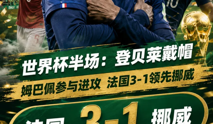 2026世界杯半场战报：登贝莱戴帽，法国3-1领先挪威
