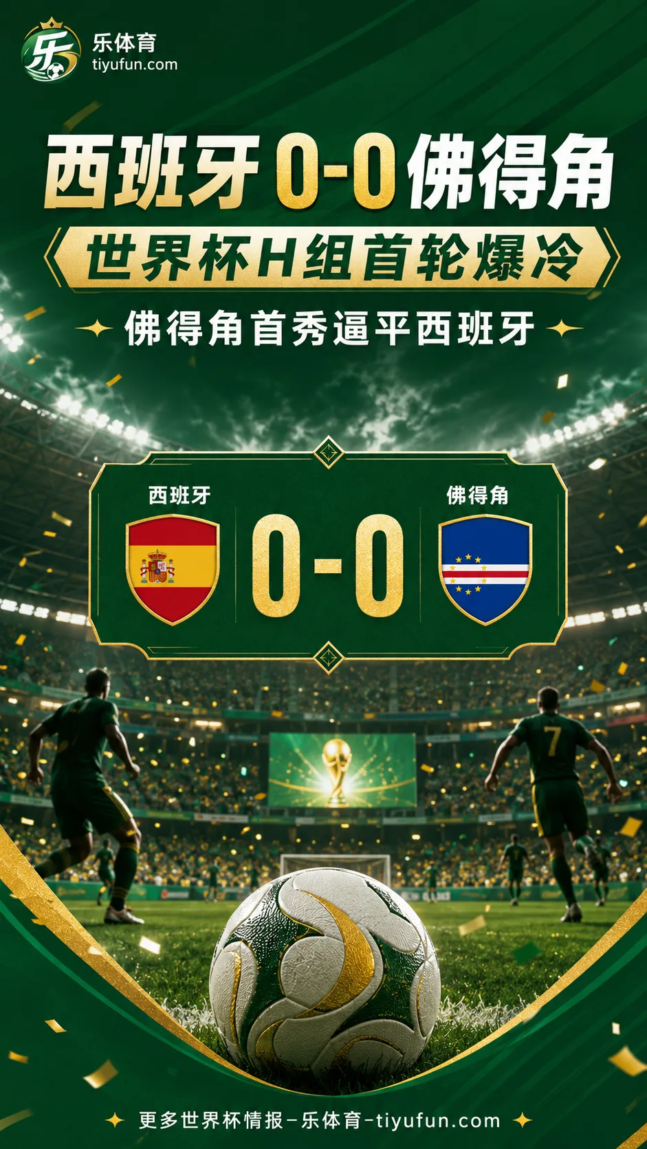 2026世界杯爆冷：西班牙0-0佛得角，世界杯新军首秀拿到历史首分