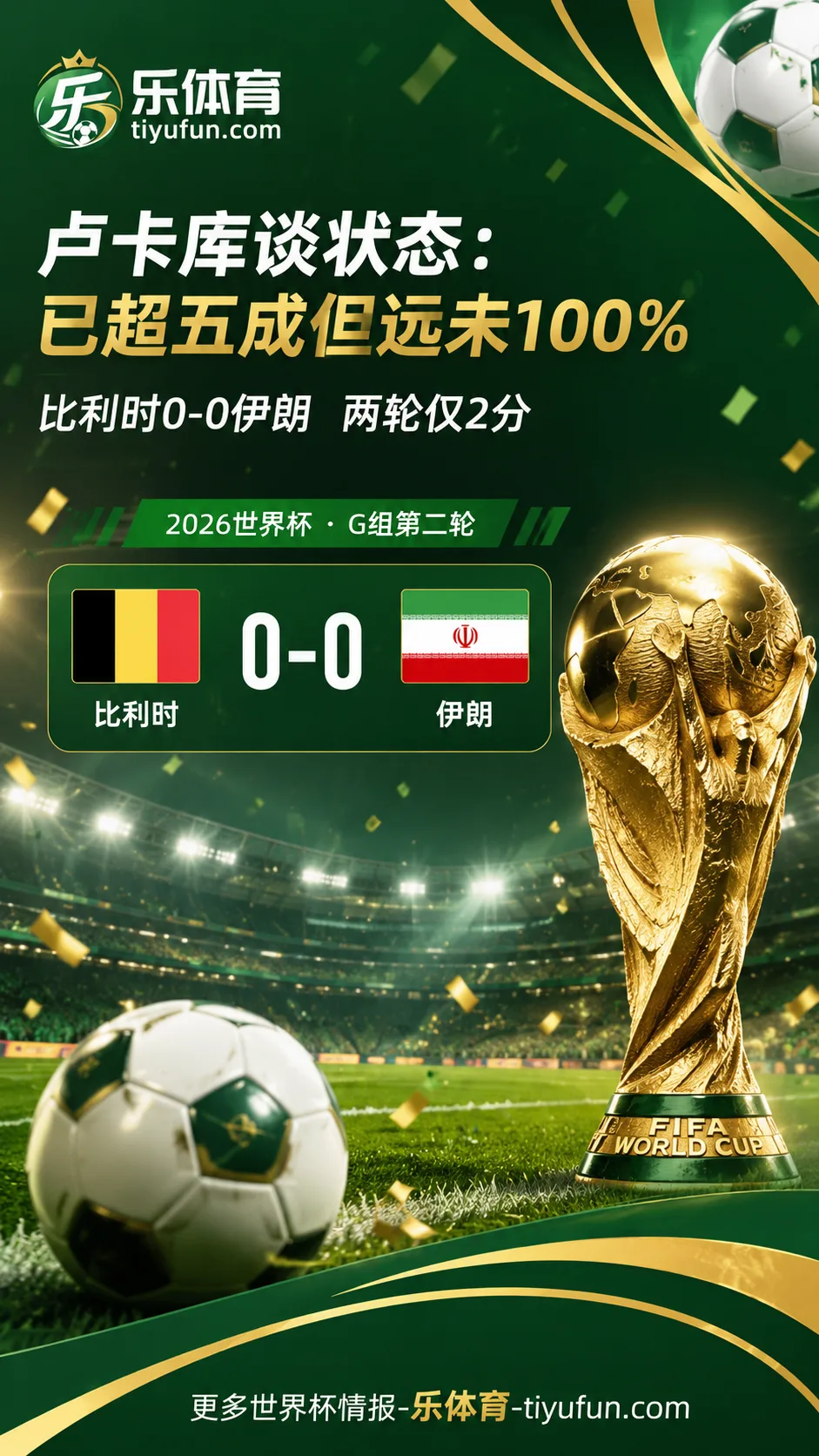 2026世界杯比利时0-0伊朗后，卢卡库谈状态：已超五成但远未100%
