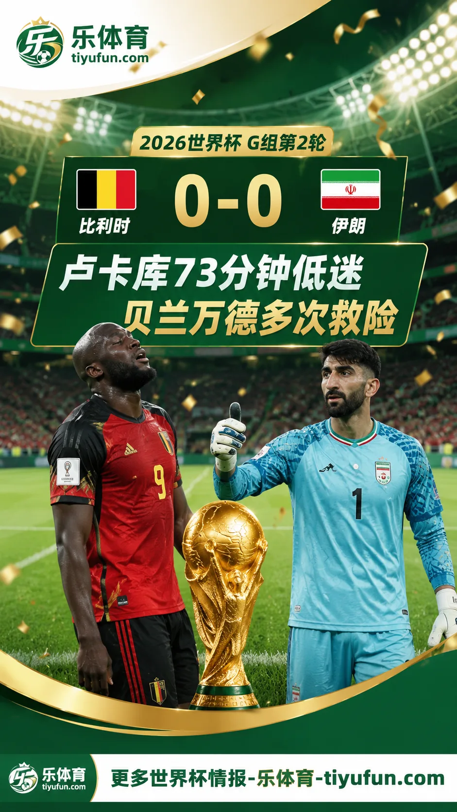 2026世界杯比利时0-0伊朗：卢卡库73分钟低迷，贝兰万德多次救险