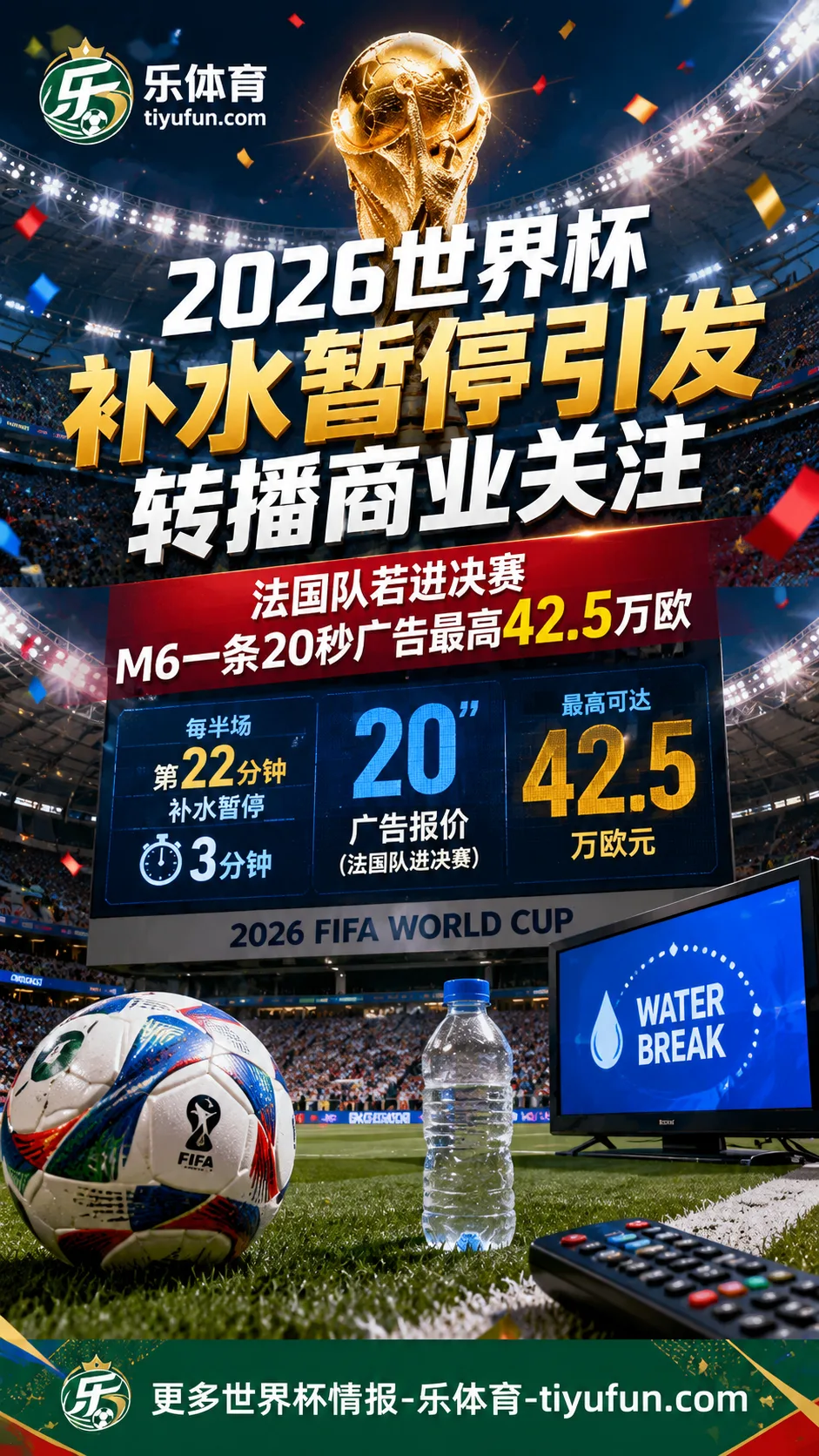 2026世界杯补水暂停引发转播商业关注：法国队若进决赛，M6一条20秒广告最高42.5万欧