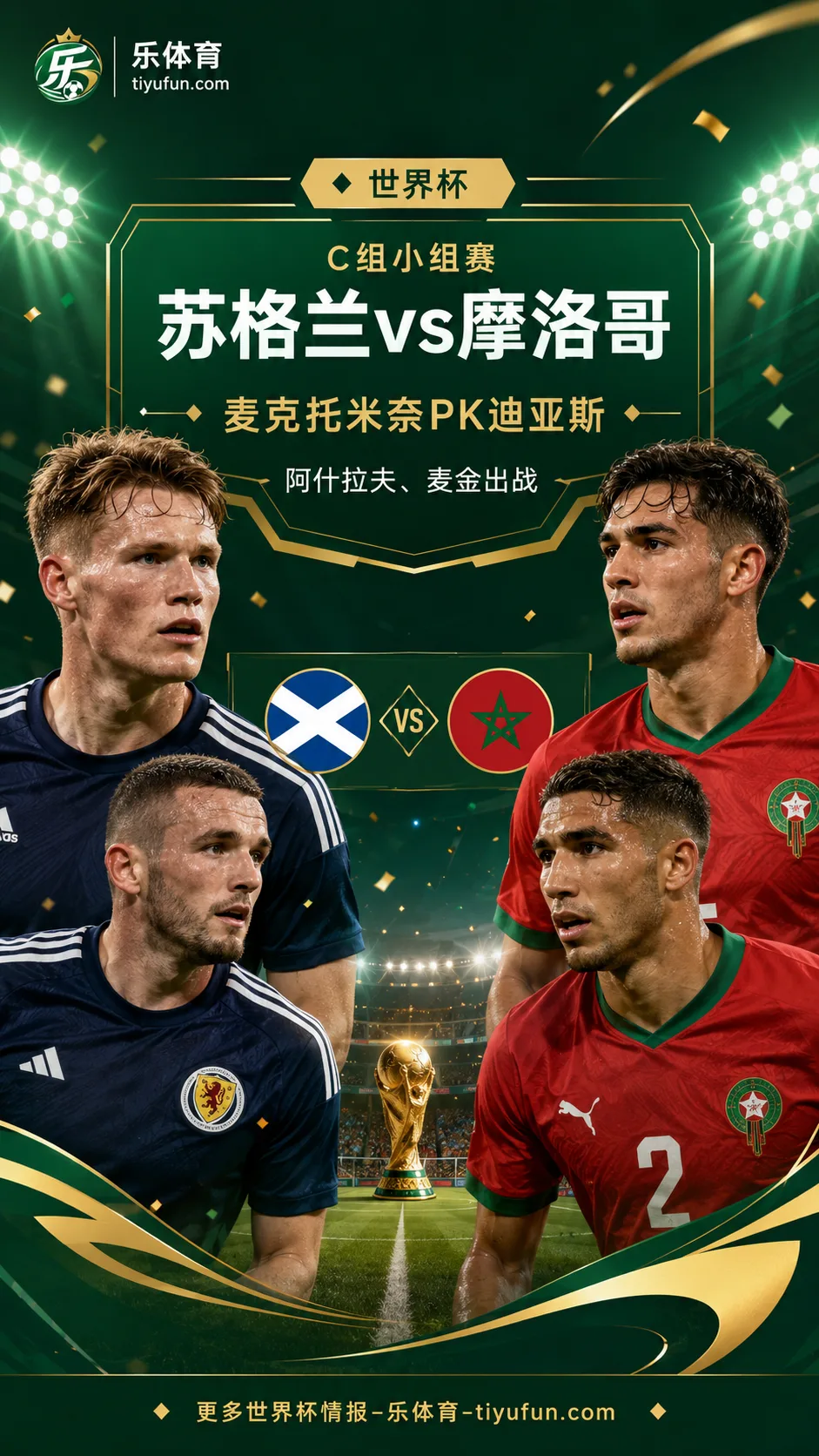 2026世界杯C组小组赛苏格兰对阵摩洛哥的首发名单出炉，麦克托米奈、麦金、罗伯逊领衔苏格兰，阿什拉夫、布拉欣·迪亚斯、布阿迪、布努代表摩洛哥先发。本场比赛北京时间6月20日06:00在波士顿赛区打响，关系到C组出线形势。