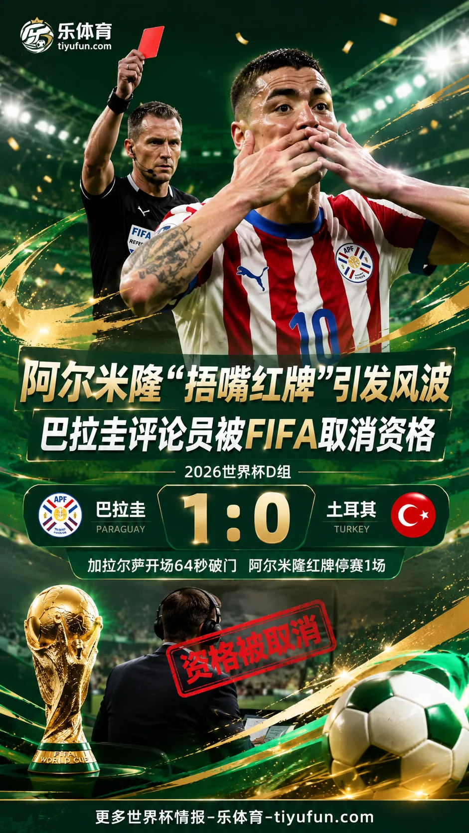 2026世界杯场外风波：阿尔米隆“捂嘴红牌”后，巴拉圭评论员被FIFA取消资格
