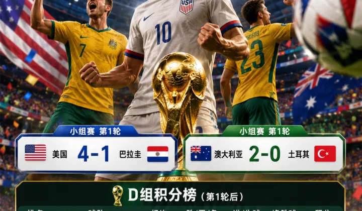 2026世界杯D组积分榜：美国净胜球优势领跑，澳大利亚排名第二