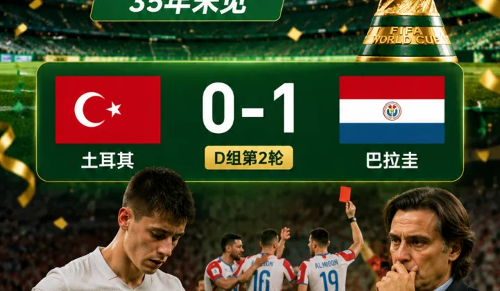 2026世界杯D组：土耳其0-1巴拉圭提前出局，蒙特拉称65脚射门无进球“35年未见”