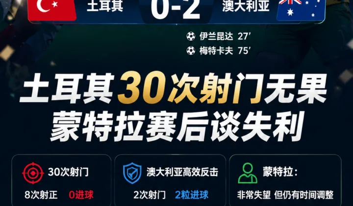 2026世界杯D组：土耳其30次射门无果，蒙特拉赛后谈0-2不敌澳大利亚
