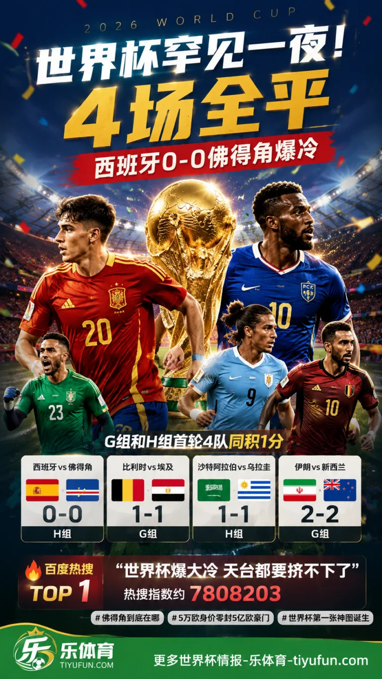 2026世界杯单日4场全平：西班牙0-0佛得角爆冷，相关话题登上百度热搜