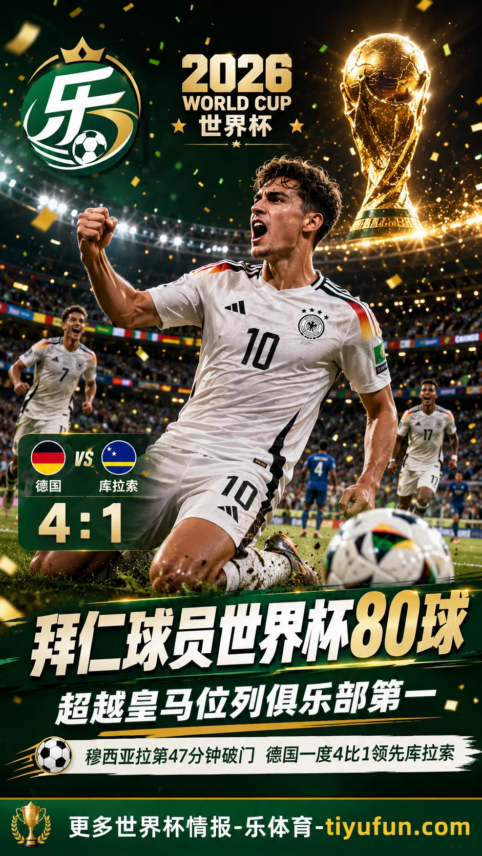 2026世界杯德国队战库拉索：穆西亚拉破门，拜仁球员世界杯进球达80球