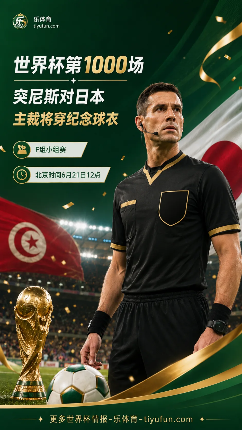 2026世界杯第1000场来了：突尼斯vs日本主裁科瓦奇将穿纪念球衣