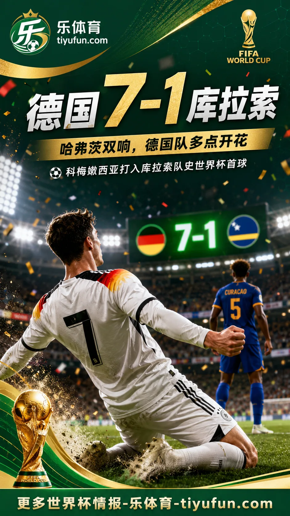 2026世界杯E组：德国7-1大胜库拉索，哈弗茨双响科梅嫩西亚写下队史首球