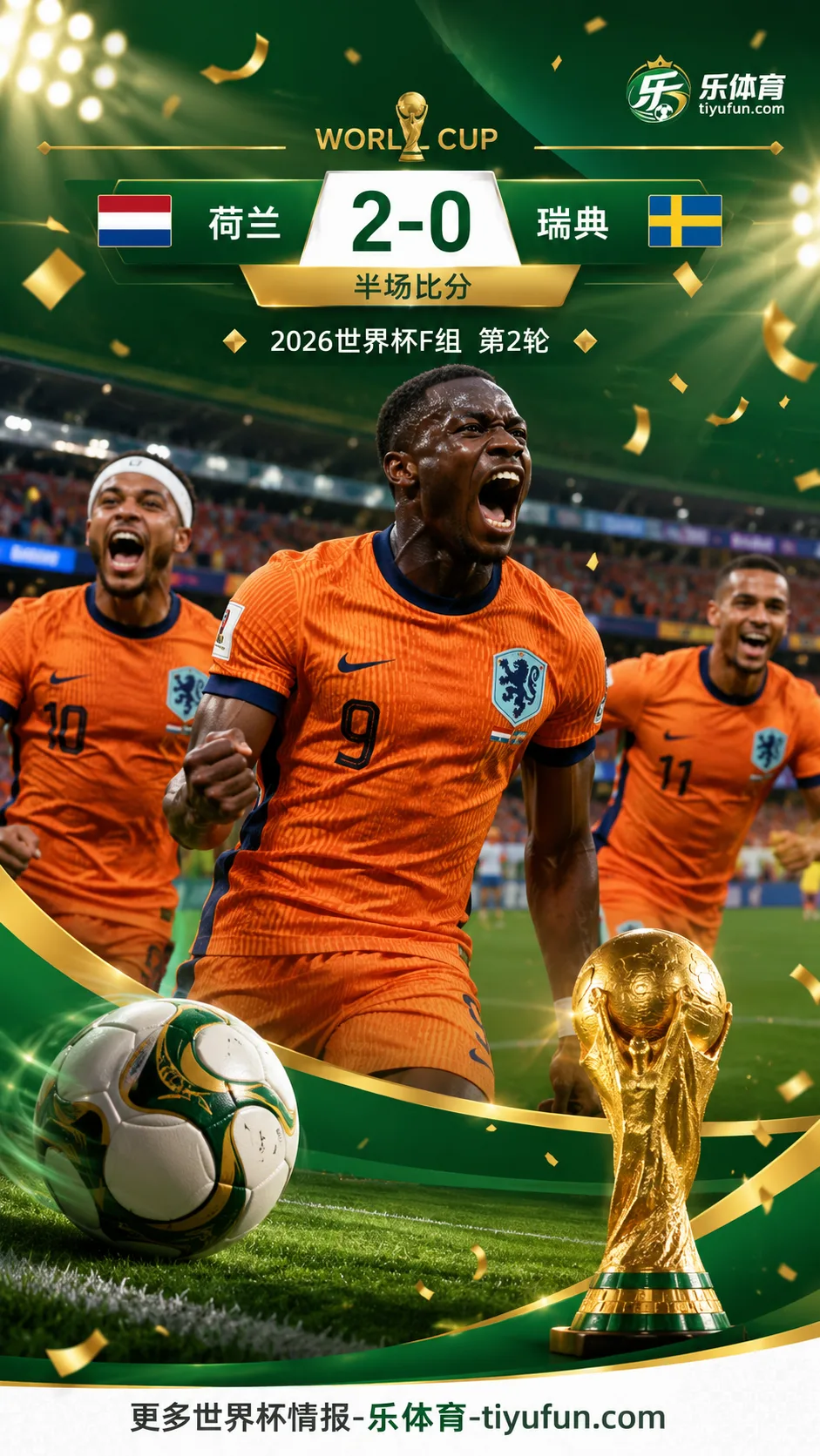 2026世界杯F组半场：布罗比双响，荷兰2-0领先瑞典