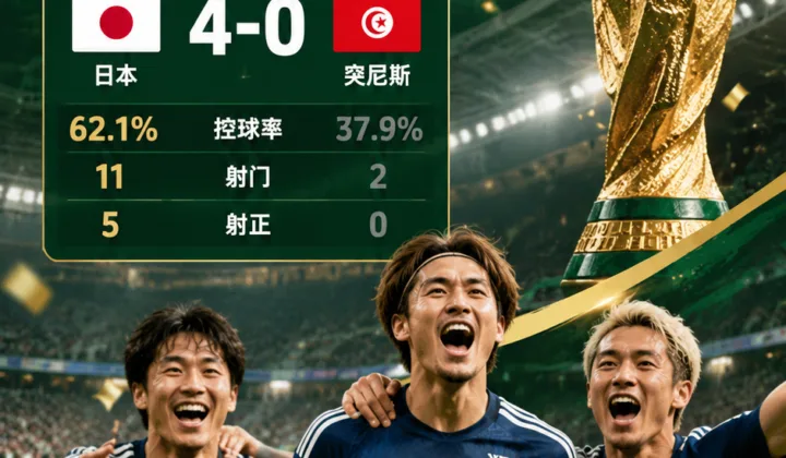 2026世界杯F组：日本4-0突尼斯，射门11-2控球率超六成