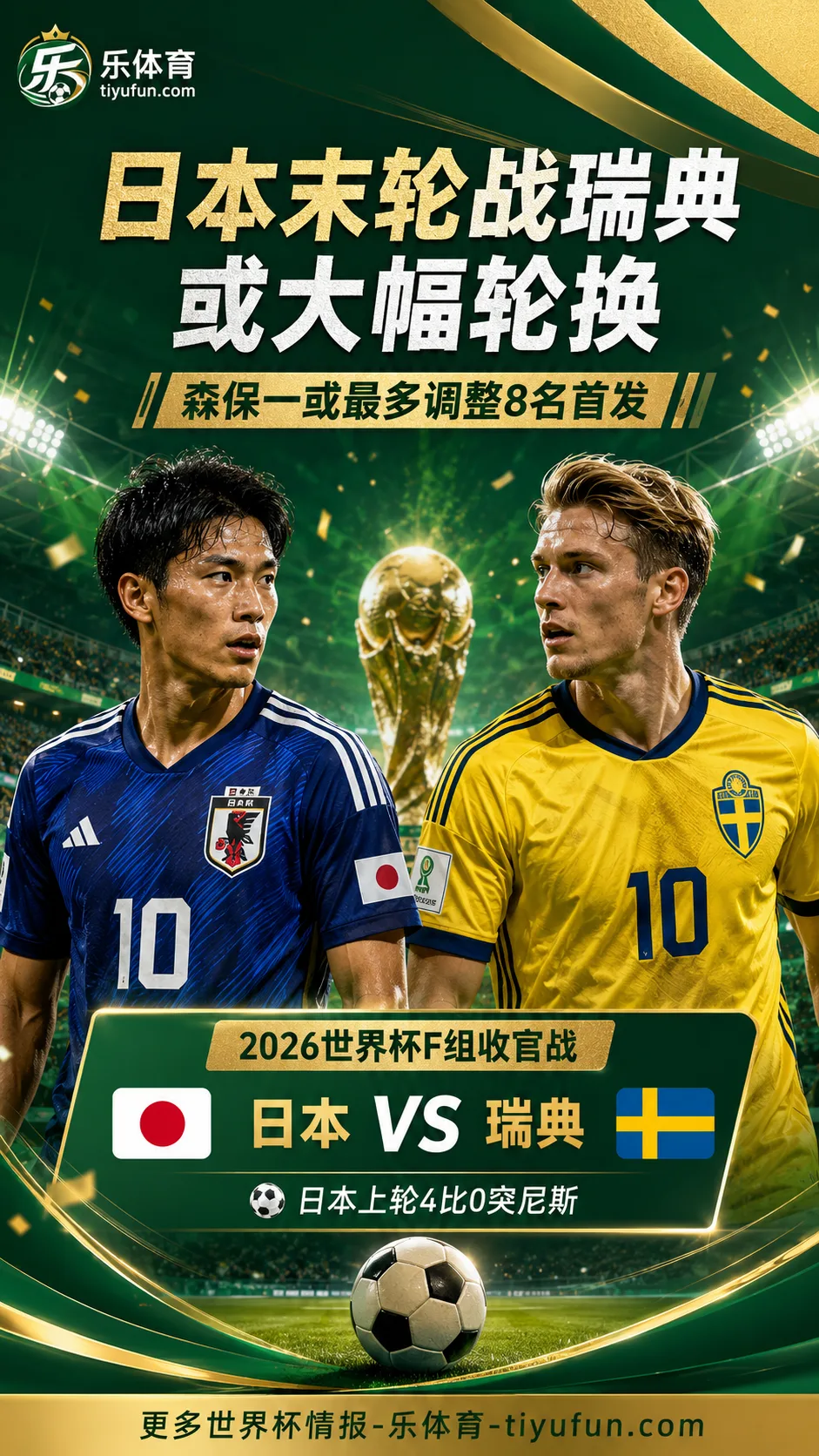 2026世界杯F组：日媒称森保一末轮或换8人，日本队战瑞典争小组排名