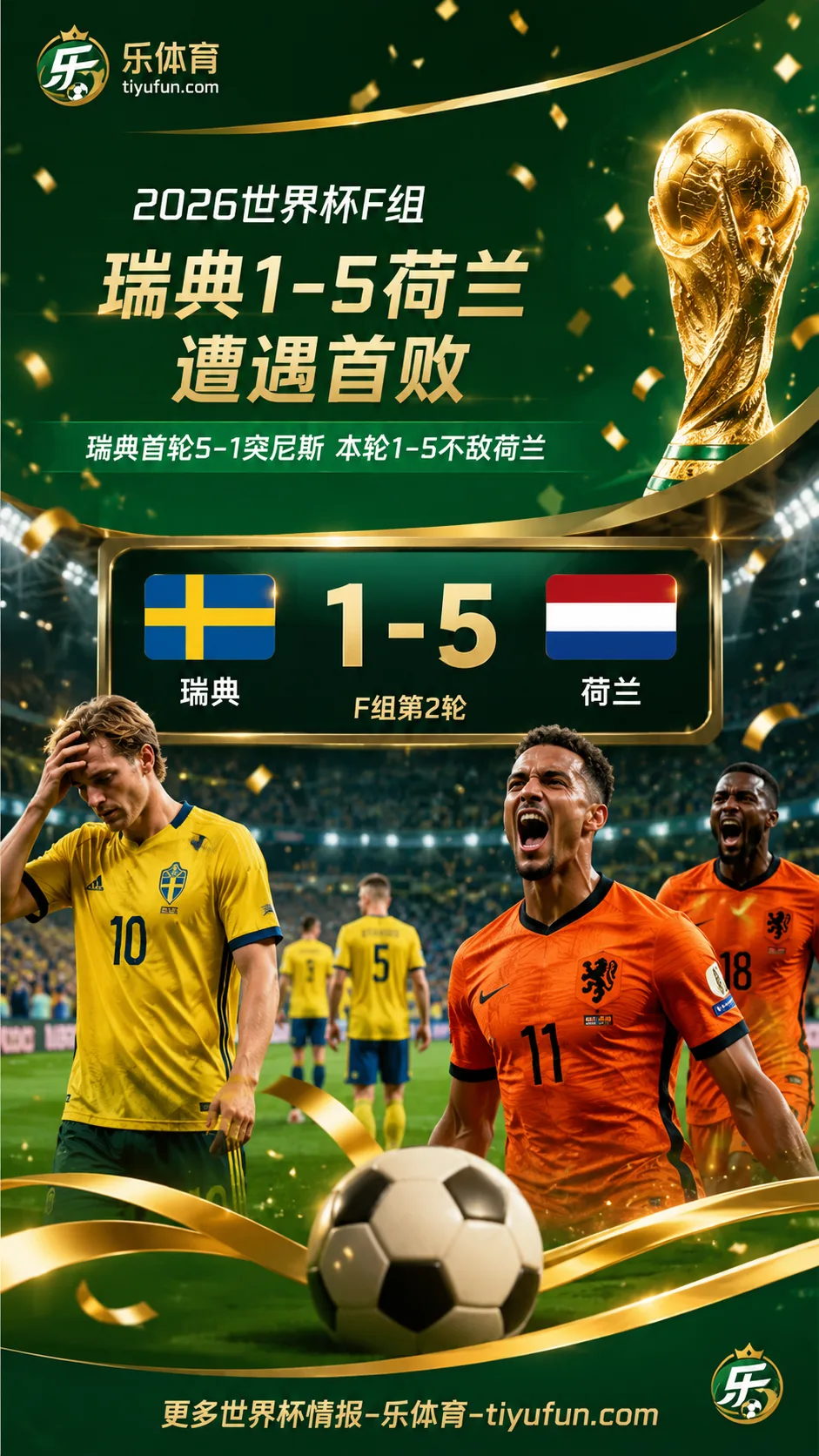 2026世界杯F组：瑞典从5-1大胜到1-5惨负荷兰