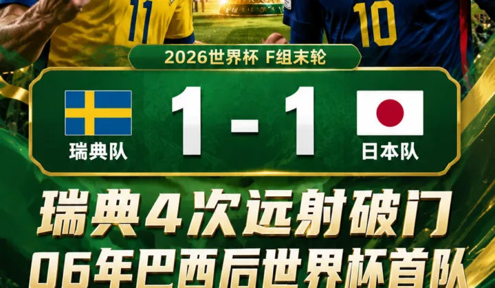 2026世界杯F组：瑞典队小组赛4次远射破门，2006巴西后首队