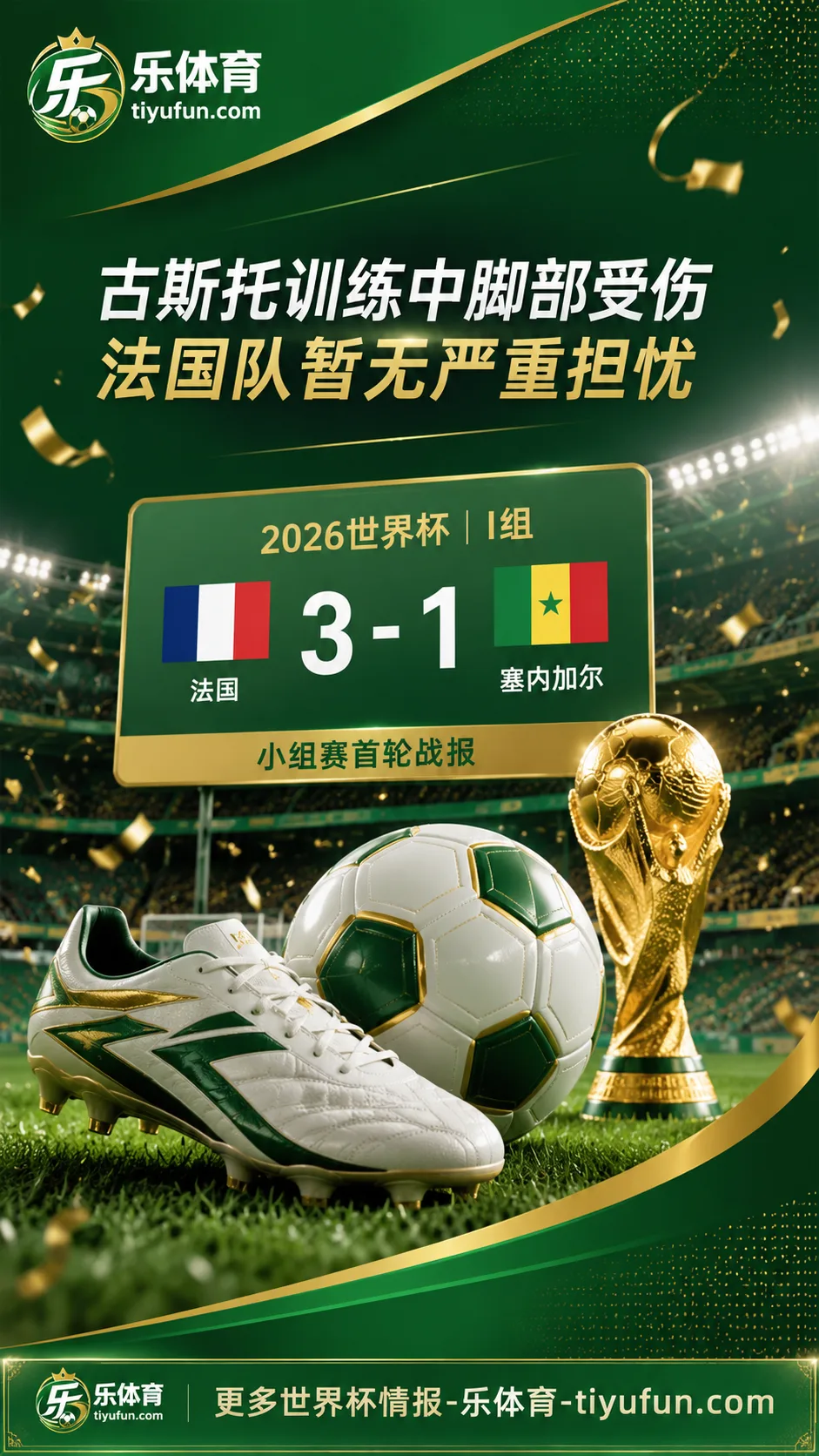 2026世界杯法国队伤病动态：古斯托训练中脚部受伤提前离场