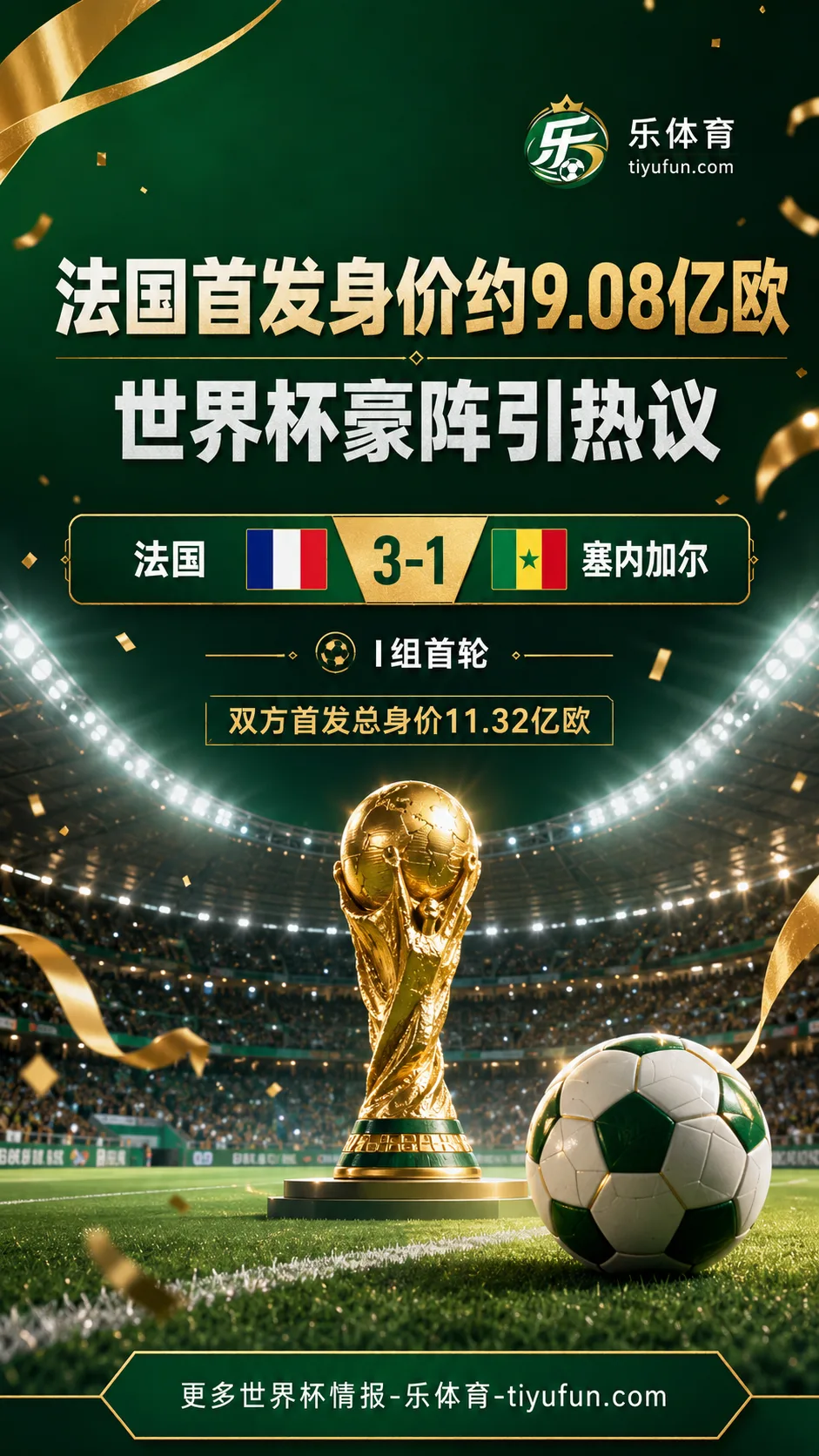 2026世界杯法国队3-1塞内加尔：首发身价约9.08亿欧引热议