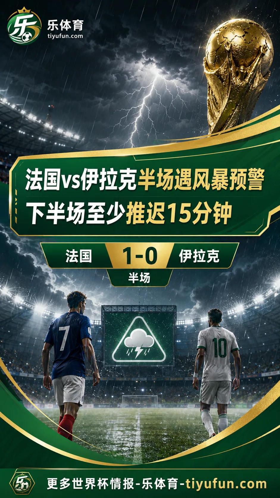 2026世界杯法国vs伊拉克半场遇风暴预警，下半场至少推迟15分钟