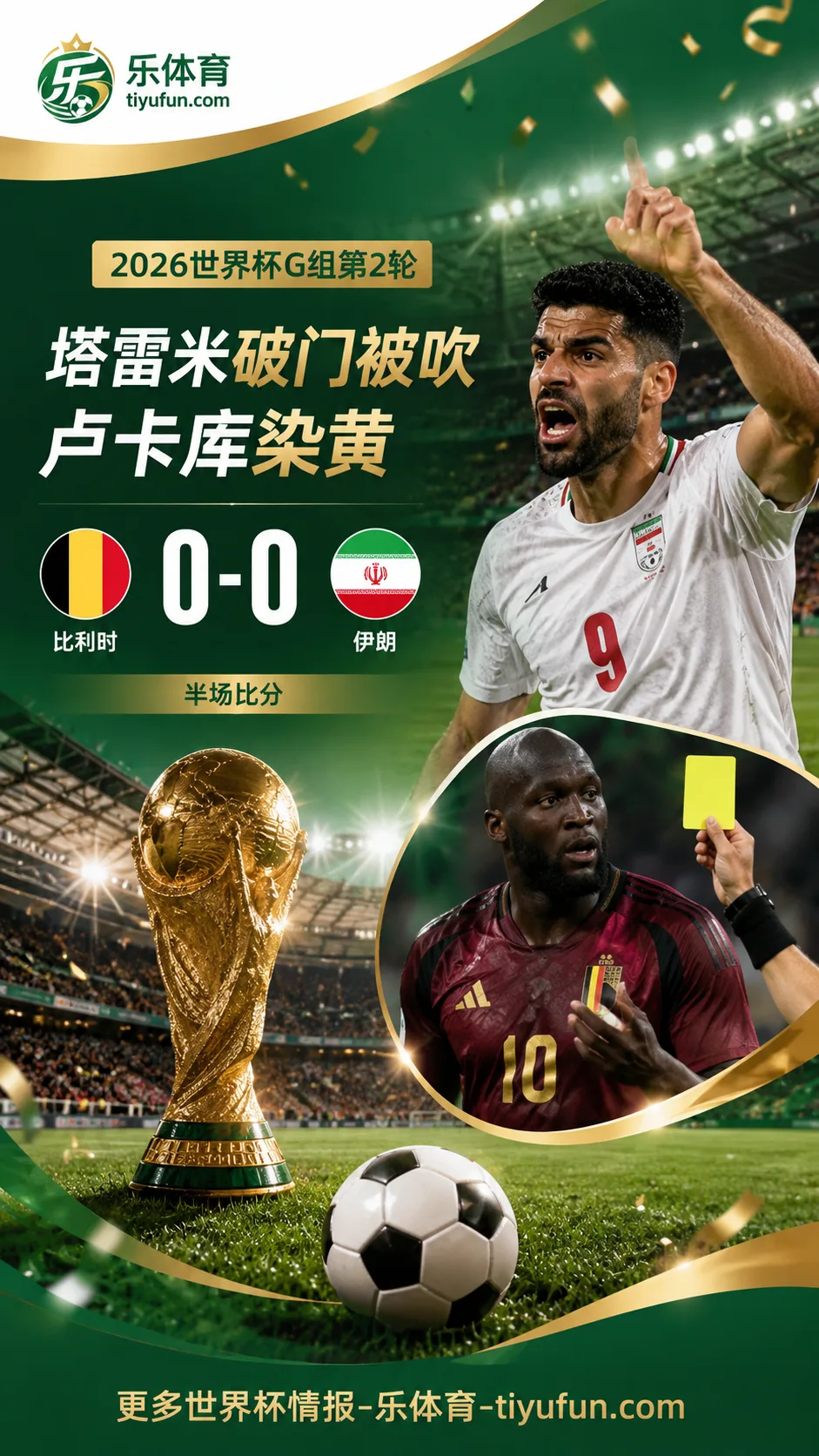 2026世界杯G组半场：塔雷米破门被吹，卢卡库染黄，比利时0-0伊朗