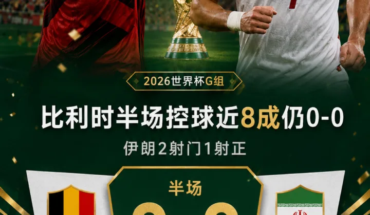 2026世界杯G组：比利时半场控球近8成仍0-0，伊朗2射1正守住僵局