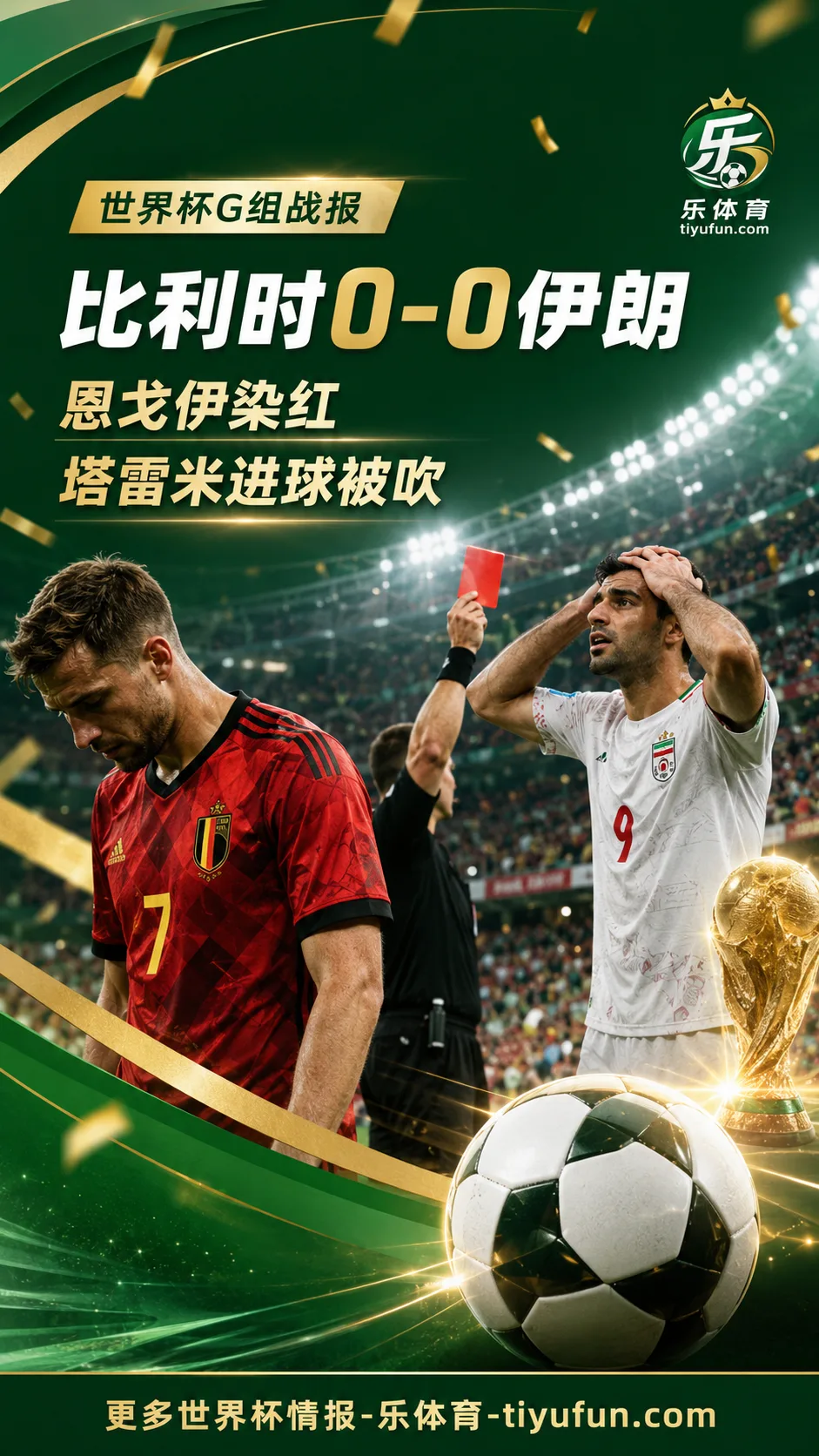 2026世界杯G组：恩戈伊染红，塔雷米进球被吹，比利时0-0伊朗