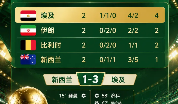 2026世界杯G组积分榜：埃及4分登顶，伊朗比利时同分争二