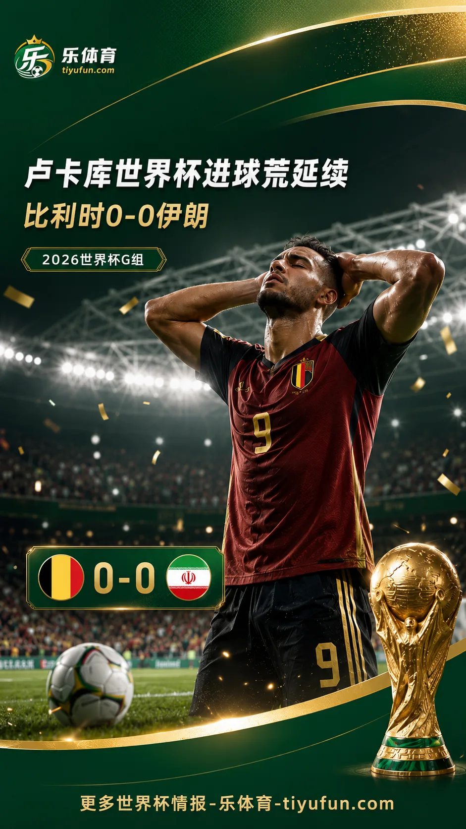 2026世界杯G组：卢卡库连续8场未破门，比利时0-0伊朗