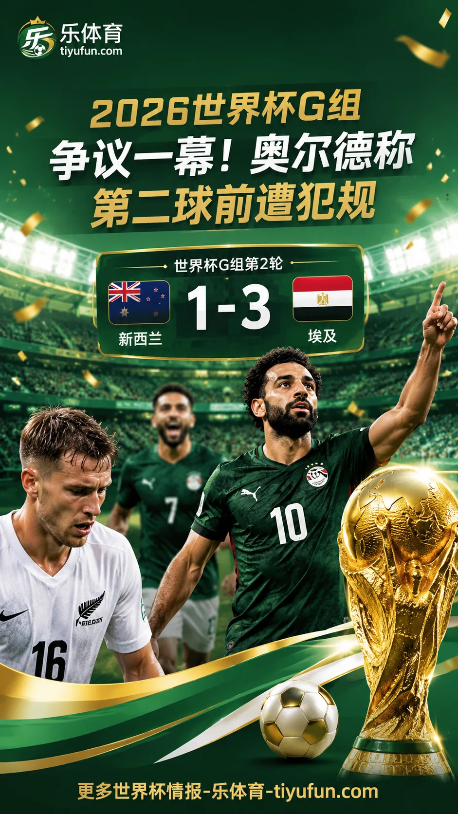2026世界杯G组争议一幕：新西兰1-3埃及，奥尔德称第二球前遭犯规