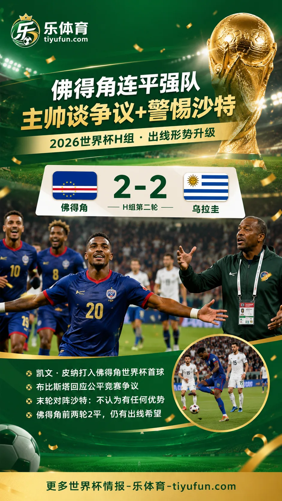 2026世界杯H组：佛得角连平西班牙乌拉圭，主帅谈公平竞赛争议并警惕沙特