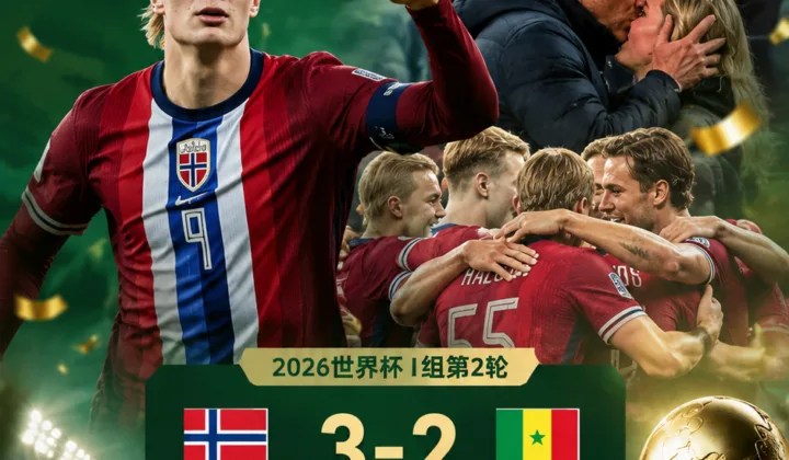 2026世界杯｜哈兰德双响助挪威3-2塞内加尔出线，索尔巴肯看台亲吻妻子