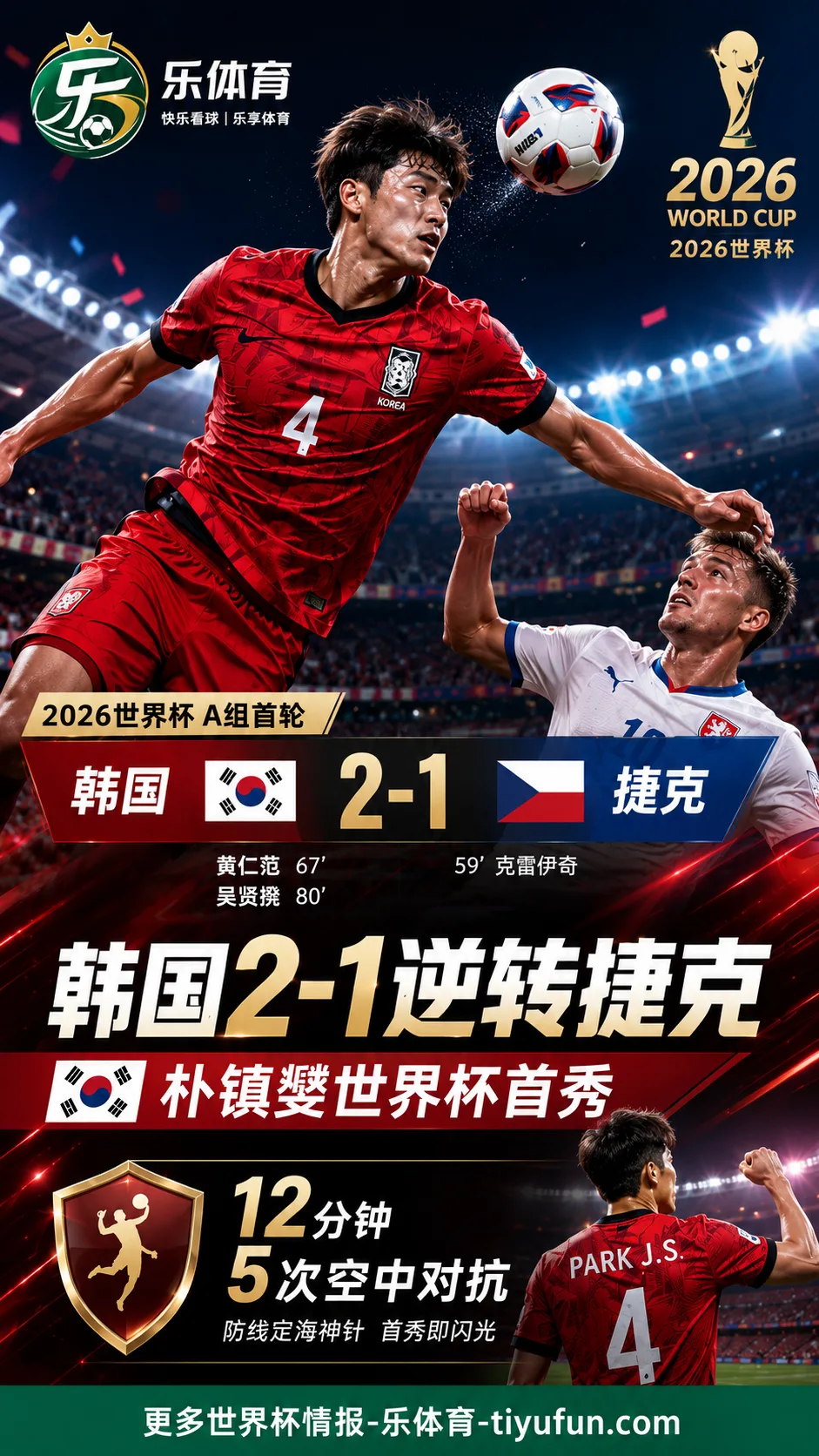 2026世界杯韩国队开门红：浙江外援朴镇燮12分钟完成关键防守