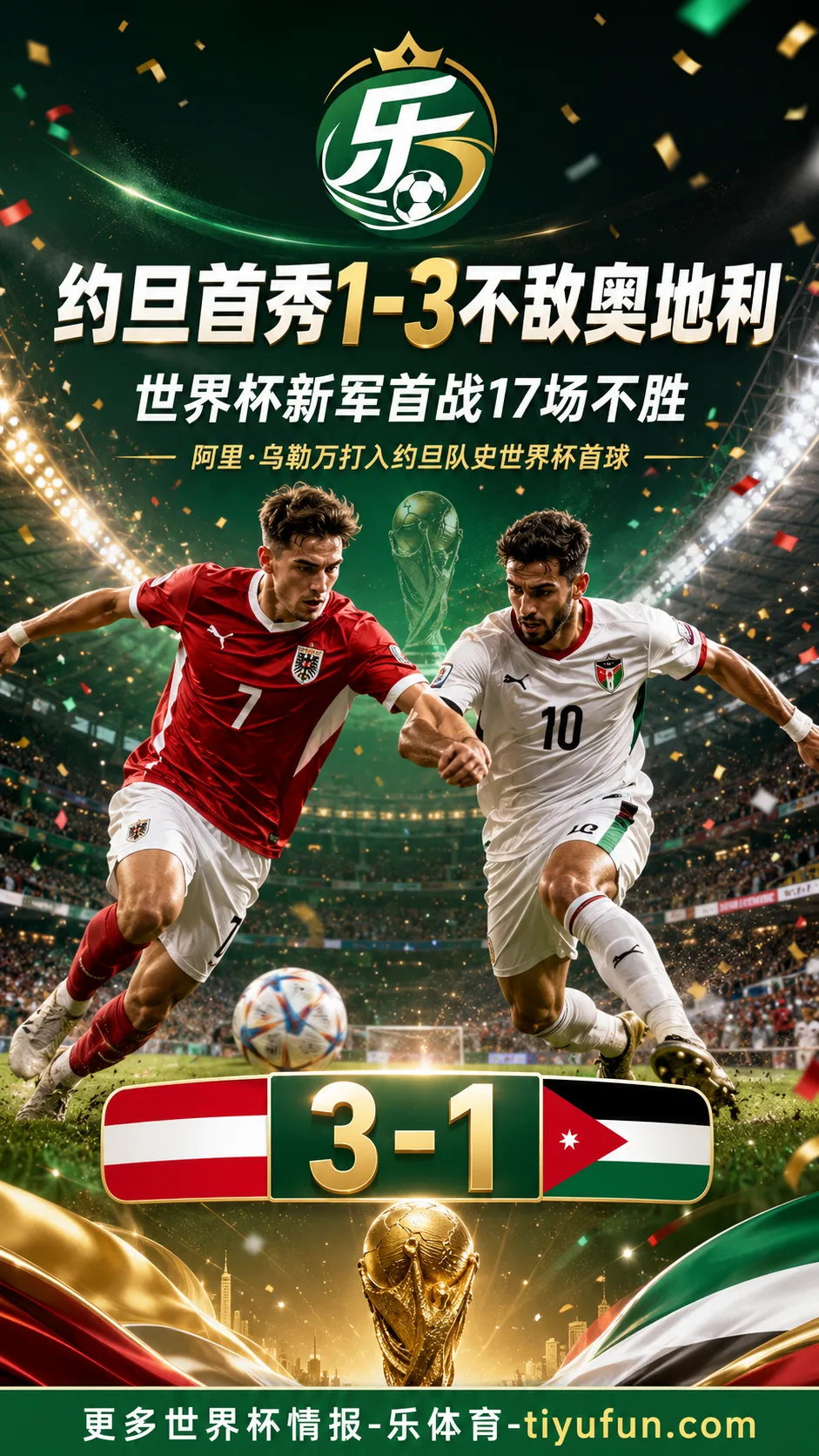 2026世界杯J组：约旦1-3不敌奥地利，世界杯新军首战17场不胜