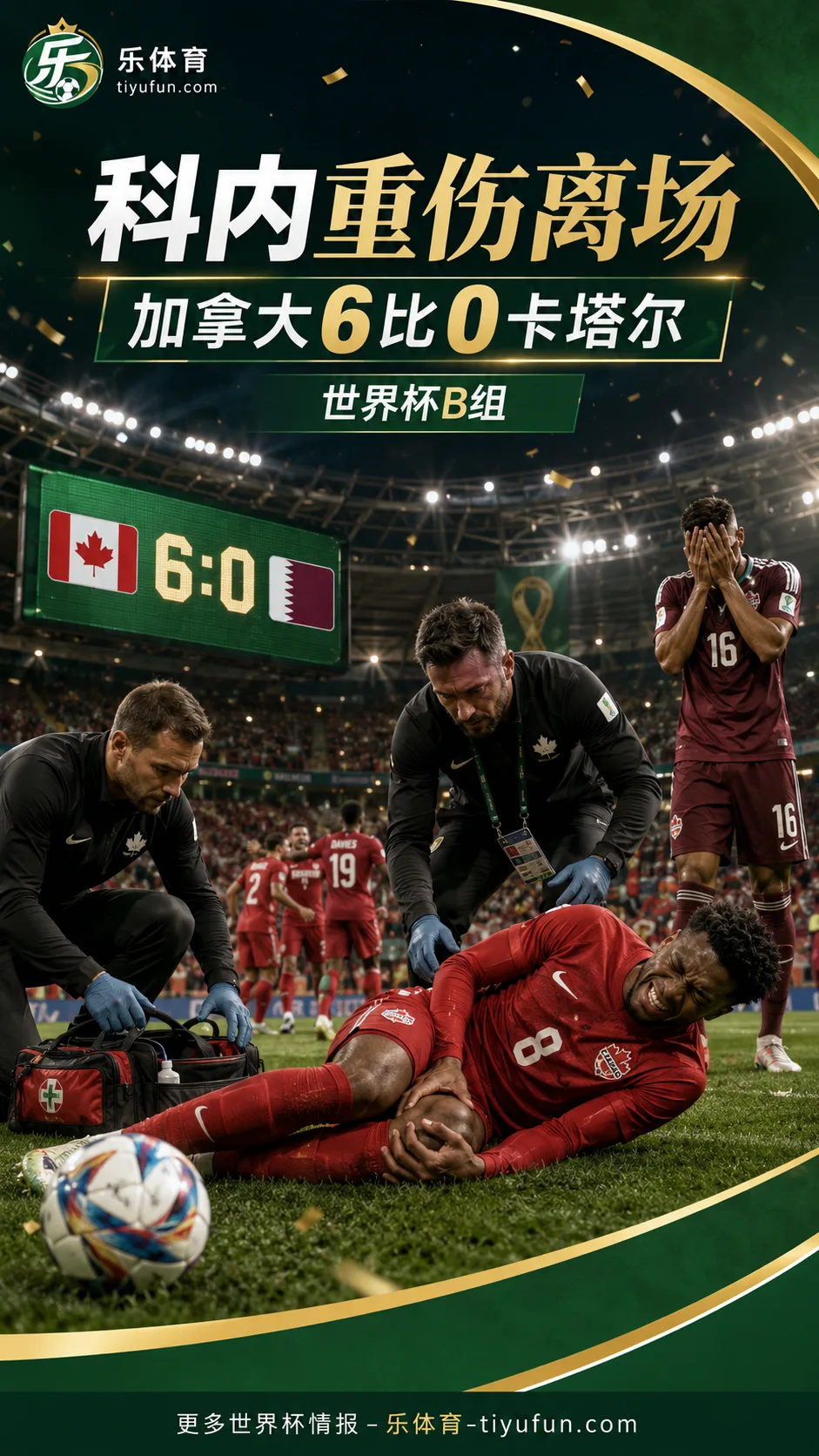 2026世界杯加拿大6-0卡塔尔，科内重伤离场引发关注