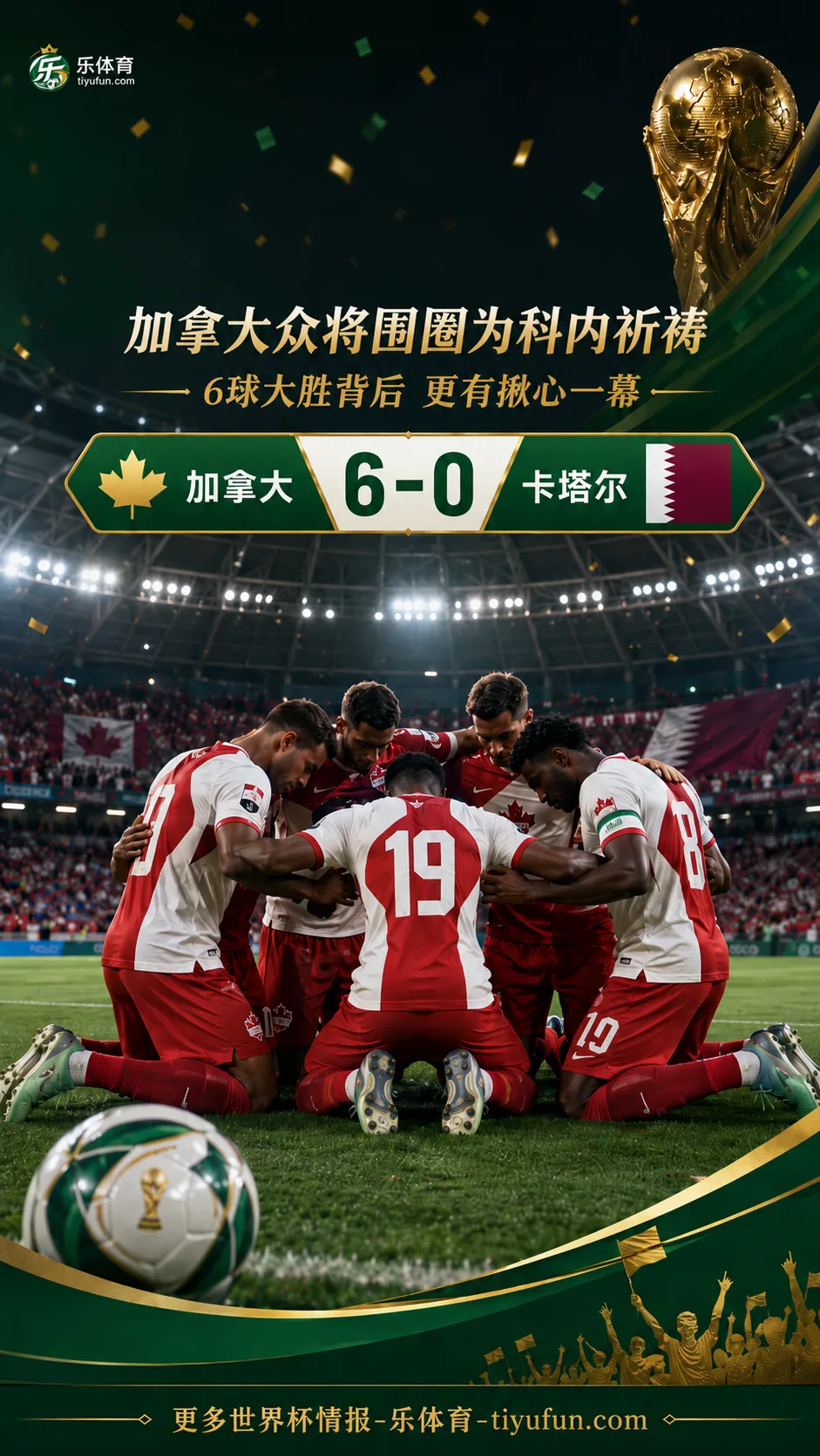 2026世界杯：加拿大6-0卡塔尔后众将围圈为科内祈福，重伤阴影冲淡队史首胜