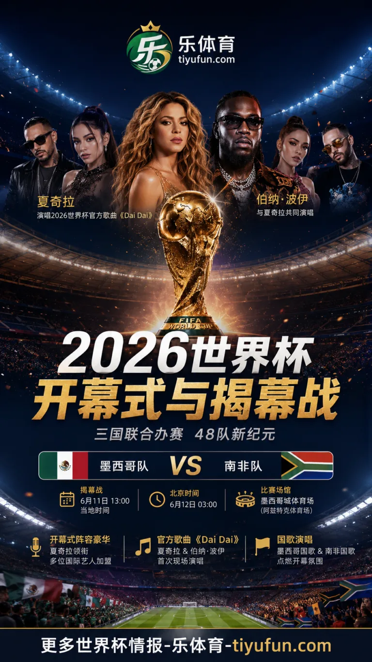 2026世界杯开幕式阵容公布：夏奇拉将与伯纳·波伊在墨西哥城演唱《Dai Dai》